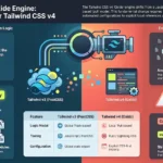 A technical guide titled "Navigating the Oxide Engine: Essential Fixes for Tailwind CSS v4." The image compares Tailwind v3 (PostCSS, JavaScript-based) with Tailwind v4 (Oxide, Rust-based). It highlights key migration requirements: placing @config at the absolute top of CSS files, replacing @layer with @utility, and using theme(reference) for CSS modules. It also notes environmental requirements like a .git folder for anchor scanning and a warning to avoid native binaries in QEMU. A comparison table summarizes the shift from a global "push-based" model to a local "pull-based" model.