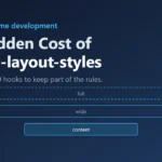 Dark blue cover graphic with three nested bars labelled full, wide and content, beneath the title disable-layout-styles.